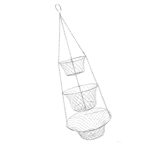 3 Tiers Foldable Iron Fruit Bowl With Floral Designs For-Silver