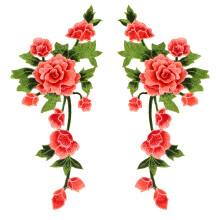 Colorful Hollow Out Floral Embroidery Patches Hand-Ora nge Red