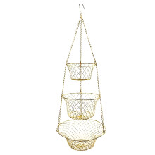 3 Level Iron Hanging Basket Ideal For Fruits Storage And-Gold
