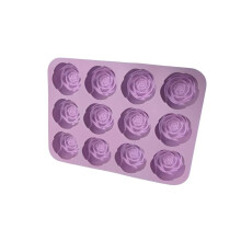 12 Cavity Rose Shape Silicone Molds For Baking Cake-Purple
