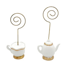 2Pcs Gold Foil Teacup Table Name Stand Iron Wire Photo-mix