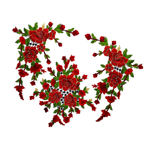 Washable Polyester Embroidered Appliques Sewing on Flower-Red