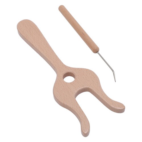 Strickgabel & Nadel aus Buche - glatte Oberfläche