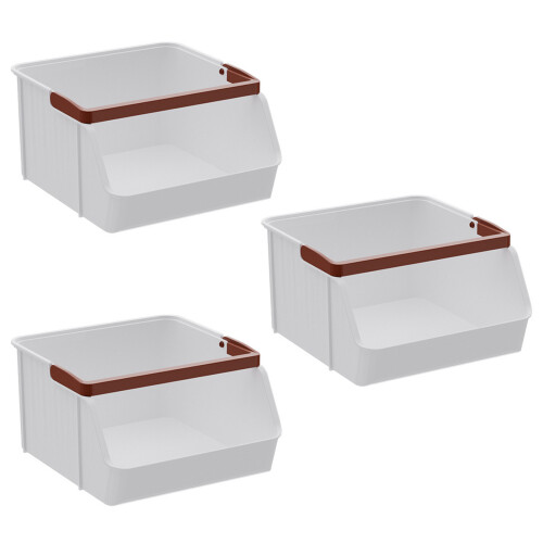 Set Of 3 Space Saving Stackable Storage Bin For Closet-White