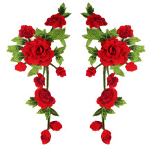 Lovely Pair Of Floral Embroidery Patches Featuring-Red