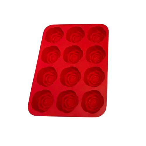 12 Unit Rose Pattern Silicone Baking Tool Oven Bake Flower-Red