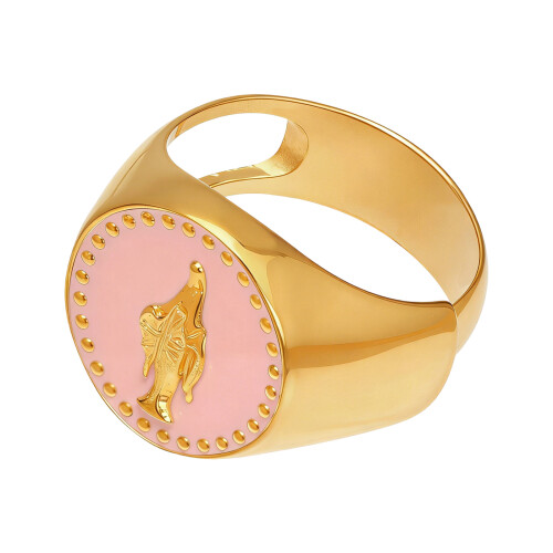 Bunter Emaille-Ring, Edelstahl, goldene Figur, Perlen,-Rosa
