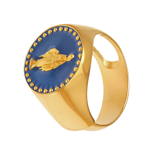 Edelstahlring mit Emaille-Finish, 3D-Goldporträt, modischer-Blau