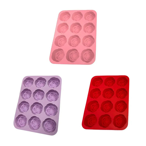 12 Cavity Rose Shape Silicone Molds For Baking Cake-Purple 1