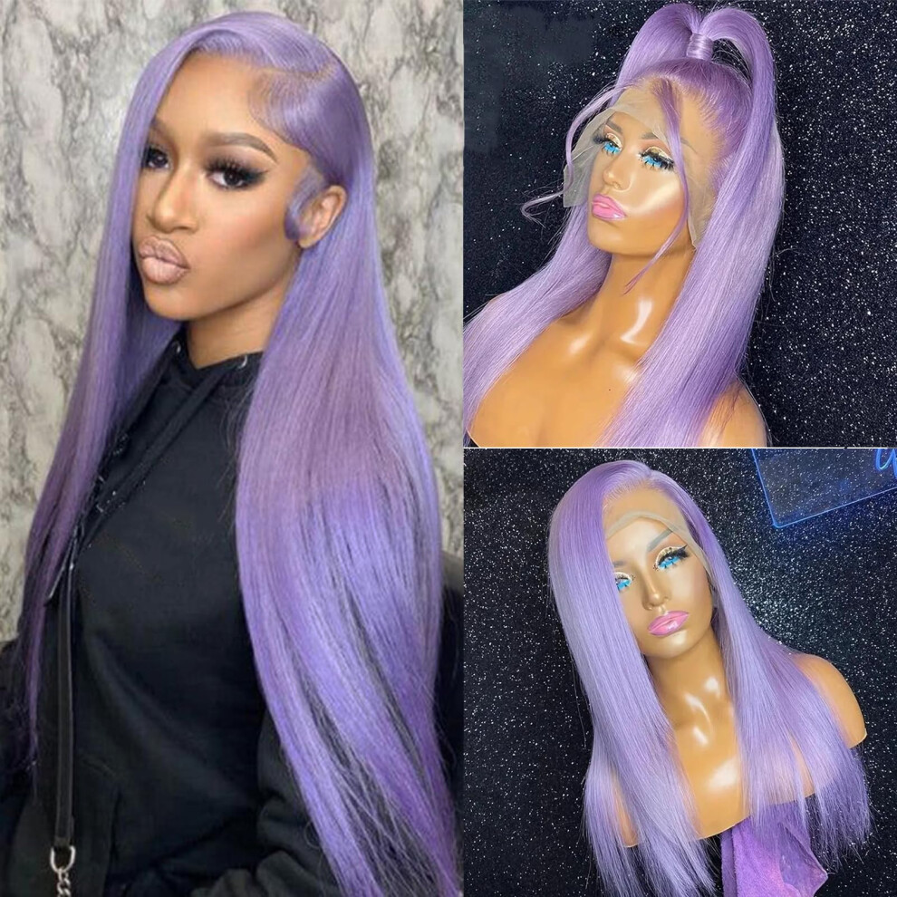 Origen Purple Lace Front Wigs With Baby Hair For Black Women Human Hair Pre Plucked Straight Colored 13X4 Lace Frontal Glueless Wig 22 Inch 180% Densi