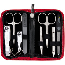3 Swords Duitsland - kwaliteits 8-delige manicure pedicure set kunstleer etui rood - Made in Duitsland