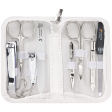 3 Zwaarden Duitsland - kwaliteits 8-delige manicure pedicure set synthetisch leren hoes wit - Made in Germany