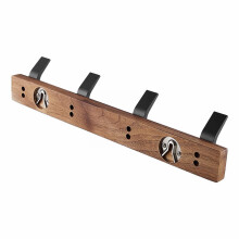 4-Piece Walnut Wood Wall Coat Hooks – Heavy-Duty