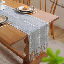 Boho Cotton Linen Table Runner 63 in Gray