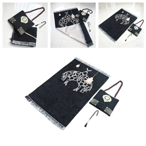 Stylish 2 Piece Chenilles Blanket Scarf Combo With-Black 2