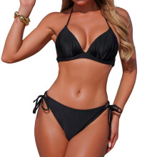 Women's 2 Piece Swimsuit Halter String Bikini-Black XL