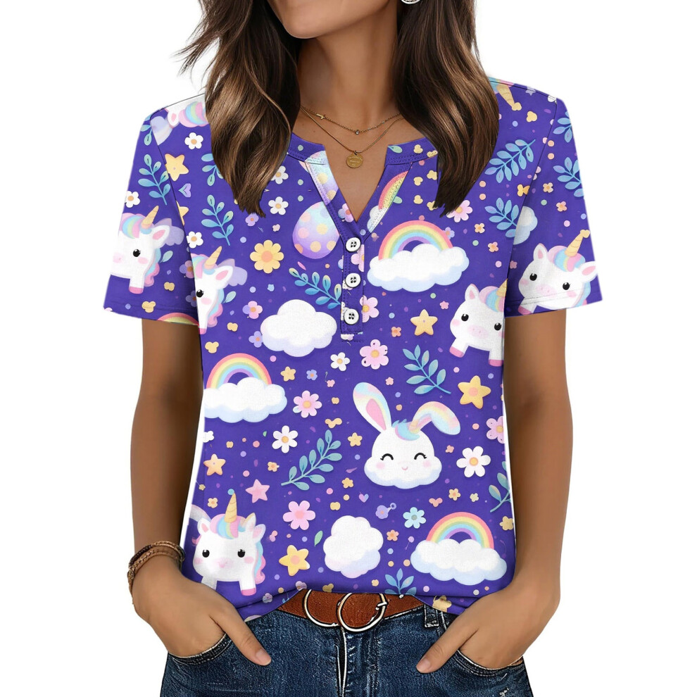 Purple Women's Easter Top, Cute Easter Bunny Shirt, Casual- L