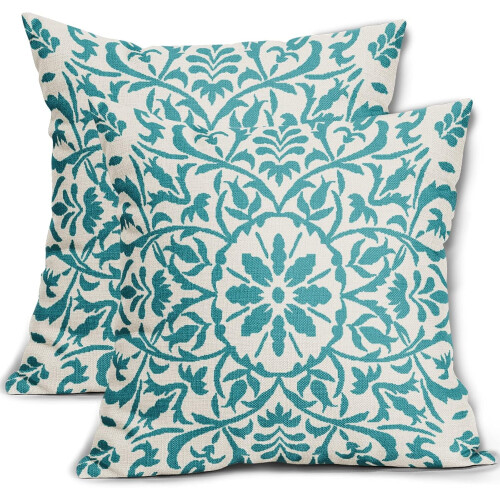Fețe de pernă din in Aqua Boho 20x20in – Set de 2