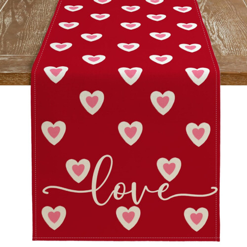 Linen Heart Table Runner – Valentine's Day Decor