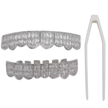 Diamanten grillz voor dames en heren, 18-karaats verguld, verstelbare siliconen staafjes, grillz in vampiertandenstijl met hoogwaardige messing