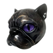Black Pugs Dog Head Sculpture Premium Resins-Lavender eyes