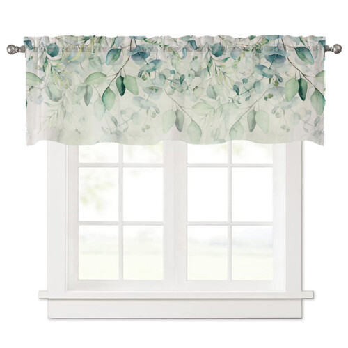 Natural Green Leaf Print Polyester Curtains With Noise-152 45
