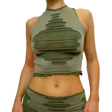 Crop toppe til kvinder, ærmeløs vintage patchwork racerback halterneck høj halsudskæring cropped tanktop, slim fit åndbar elastisk casual