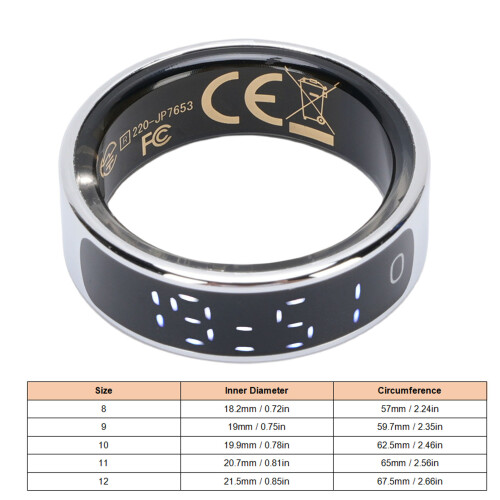 Smart Ring 18 mAh + 200 mAh Batterie 5 ATM Silber Größe 12 1
