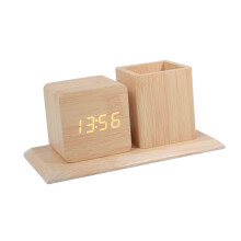 Innovativer Wecker aus Holz mit LED-Anzeige,-helle Farbe