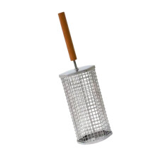 Draagbare Rolling Grill Cage RVS BBQ-kookmand met houten-L