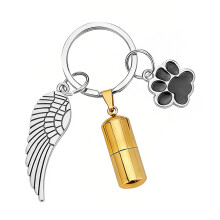 Memorial Stainless Steeled Cylindrical Urn Necklace Charm-gold