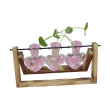 Heart Shape Glass Vases With Wooden Stand Plant Terrarium-5
