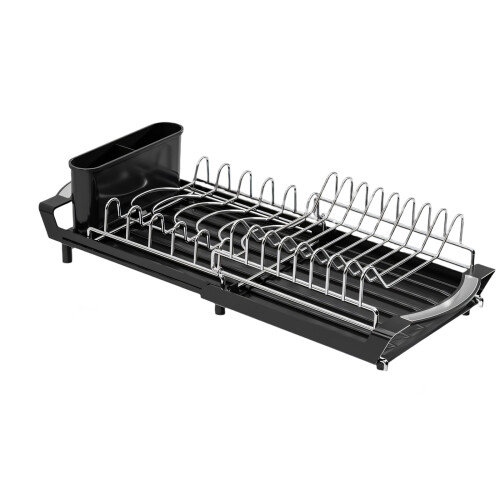 Flexible Expandable Over Sink Dish Drainer With Two-Black