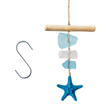 Sea Glass Driftwood Wind Chimes for Outside Beach Coastal-Blue