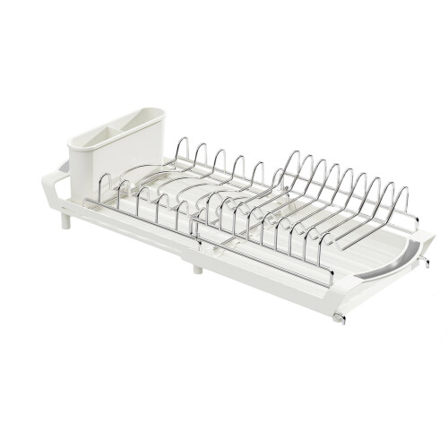 Expandable 2 Level Dish Drainer With Removable Storage-White