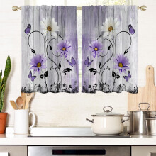Purple Floral Tier Curtains 27.5" x 39" (Pair)