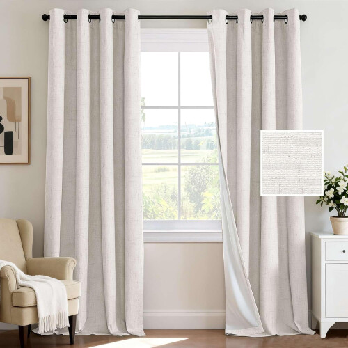 Blackout Linen Curtains 52 x 84 in Grey Grommet Panel