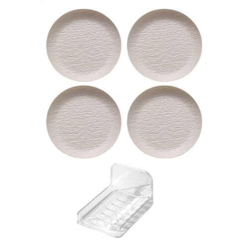 4 Pack Round Plastic Serving Trays – 15 cm Beige 1