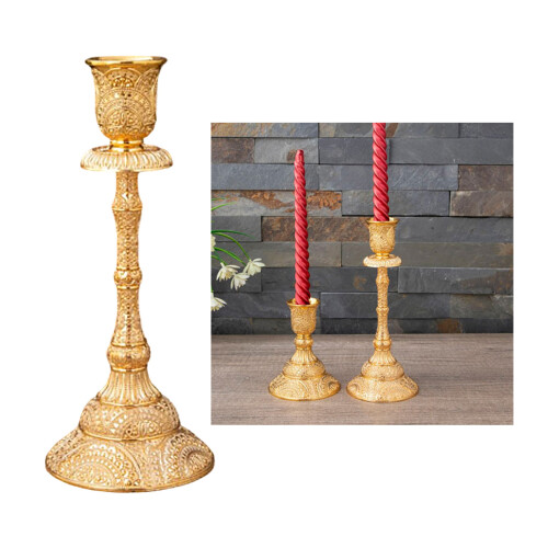 Artistic Handcrafted Single Arm Candlestick Engraved-gold high 2