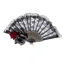 Gothic Lace Hand Fan Folding Handheld Fan with Rose Flower