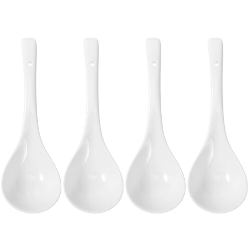 4Pcs Ceramic Tableware Soup Spoons White Multipurpose Kitchen Spoons 2
