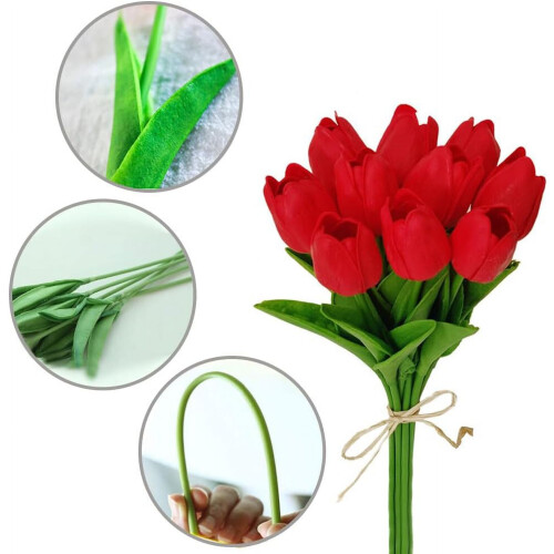 10 tulipas artificiais de PU rosa de 14 polegadas 2