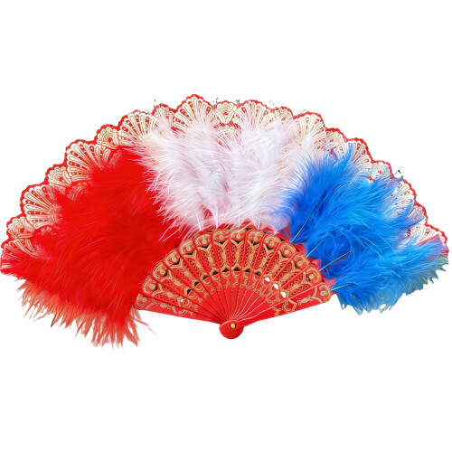 Feathered Hand Fan Embroidered 1920s Feathered Fan Handheld-Red