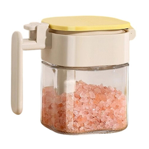 Clear Glass Spices Jars With Spoon Compartment And-Yellow
