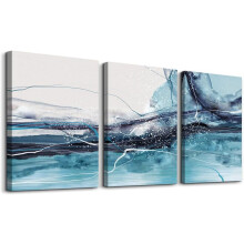 Ensemble de 3 tableaux abstraits sur toile Ă l'encre
