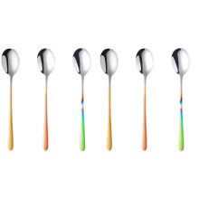 6Pcs Polished Stainless Steel Soup Spoons Assorted Color Serving Set