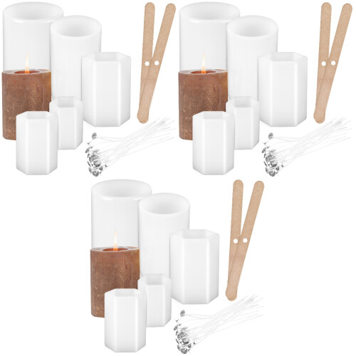 3Sets White Silicone Candle Moulds for Candle Making with Wicks 1