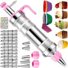 Stainless Steel Pastry Decorating Set 164Pcs With Squeeze-Pink