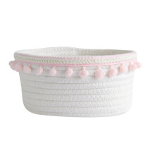Aufbewahrungskorb aus Baumwollseil mit Pompon-Verzierung – 20,5 cm