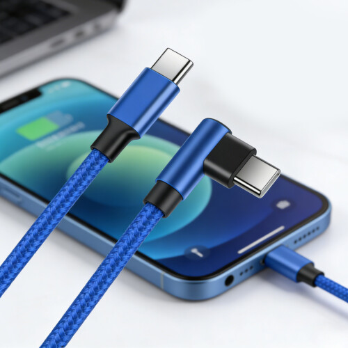 Le câble en nylon résistant de USB C 60W charge rapide-1m Bleu 2